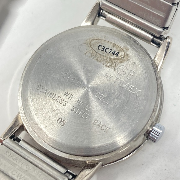 Carriage Easy Reader Watch Women 28mm Silver Tone Matte Stretch Band New Battery - Picture 14 of 14